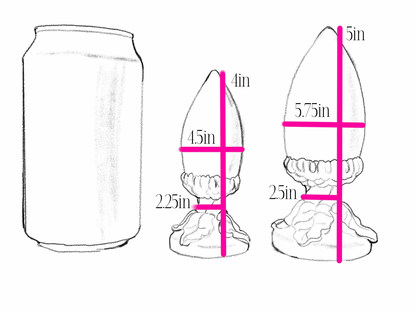 Measurement chart comparing a can and two sizes of Mighty Acorn Plugs with dimensions in inches.